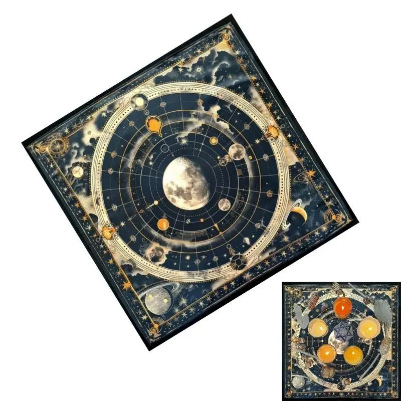 

M5TC Moon Planet Astrology Tablecloth Altars Cloth Square Divinations Card Table Cloth Witchcrafts Deck Cloth Enduring