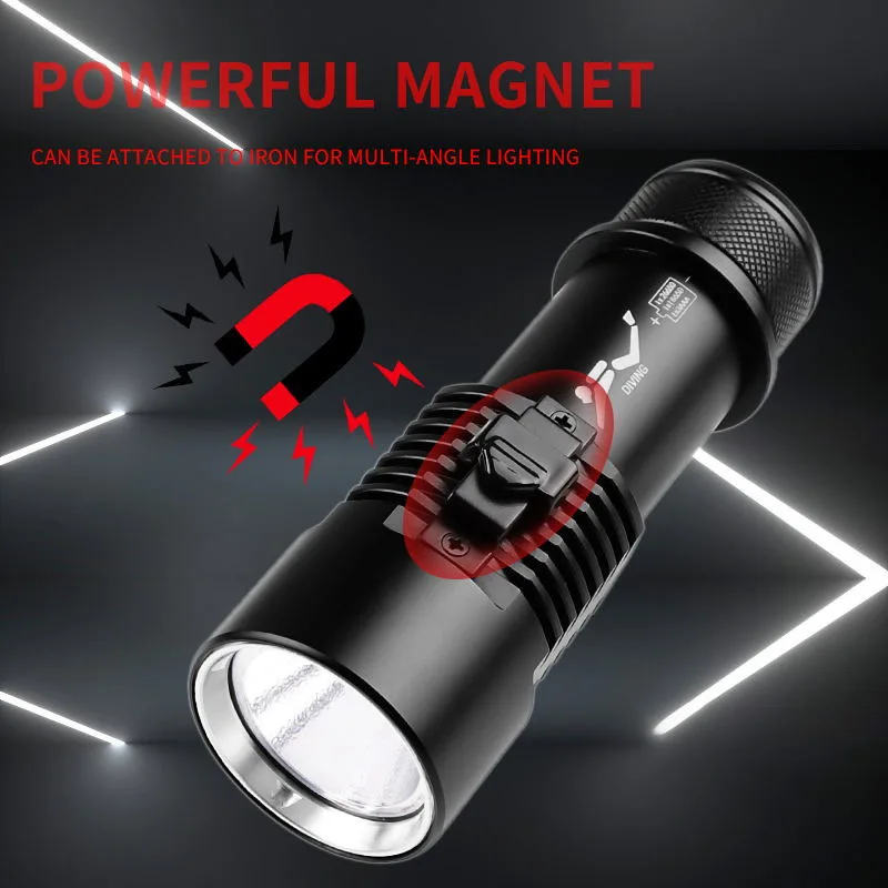 8000LM XHP100 Professional Diving Flashlight IP8 Waterproof High Powerful Led Diving Torch 1000M Yellow Light Underwater Lantern
