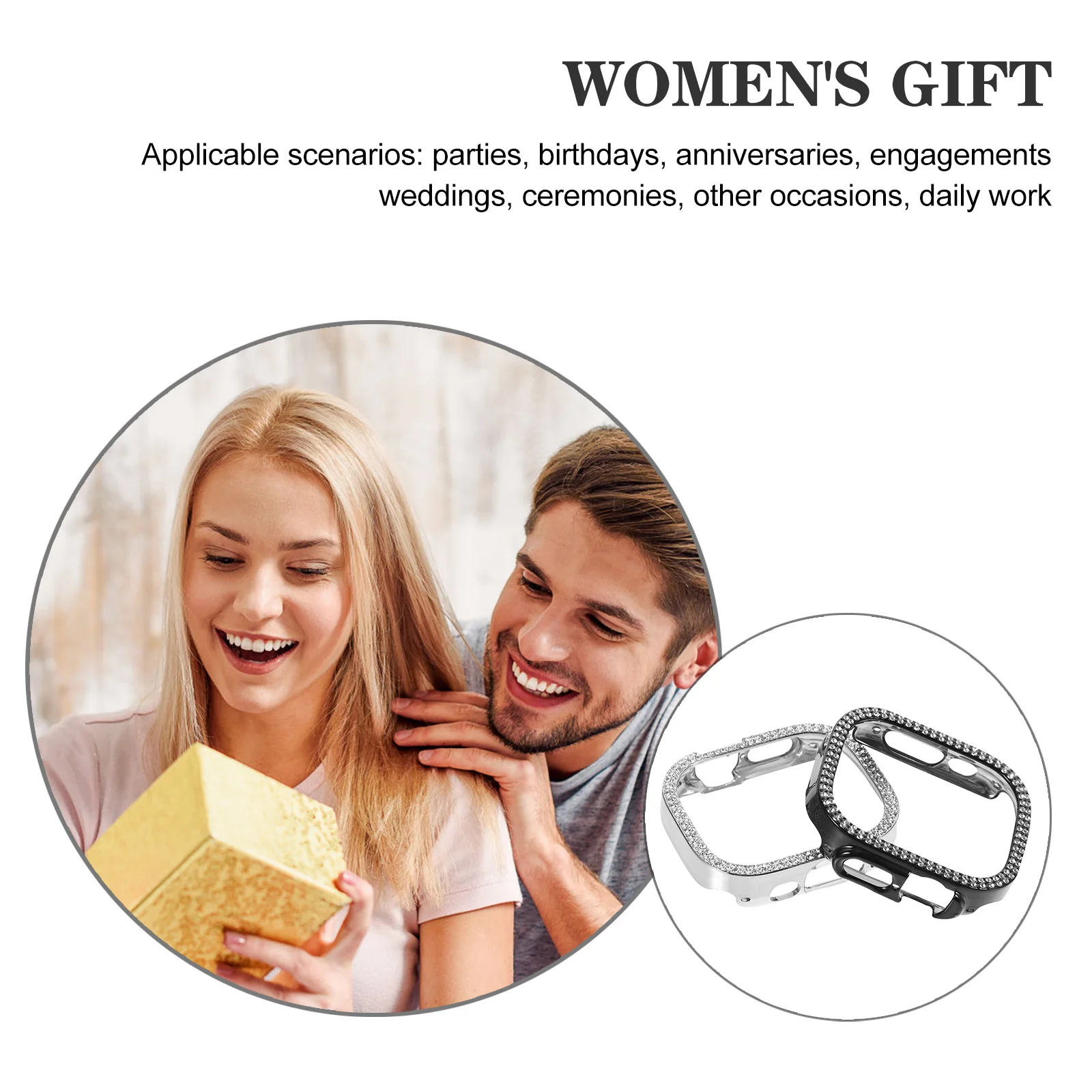 

2Pcs Protective Case Diamond Inlaid Watch Protector Durable Anti-Scratch Cover Precise Access Easy Control Fashion