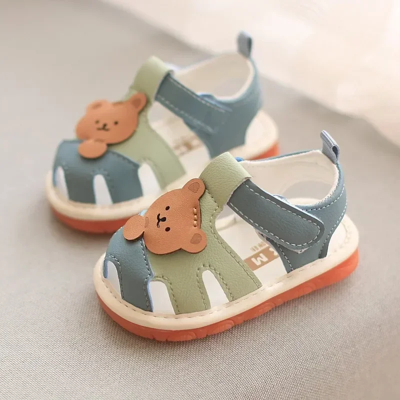 

Baby Kids Walking Sandals Cartoon Bear Prints Closed Toe Summer Beach Shoes Breathable Lightweight Comfort Children Sandals