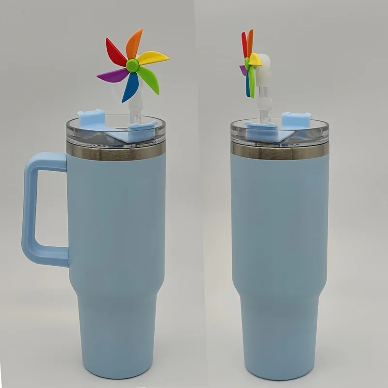 2pcs Silicone Straw Caps] 2pcs Colorful Rotating Windmill Silicone Straw Caps | 10mm Fit | DIY Cup Accessory for All Seasons