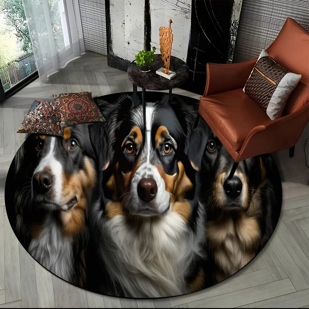 Cute Dog Samoye, Chihuahua, Husky, Koki Cartoon Round Area Rug,Carpet Rug for Living Room Bedroom Sofa Playroom Decor,Non-slip