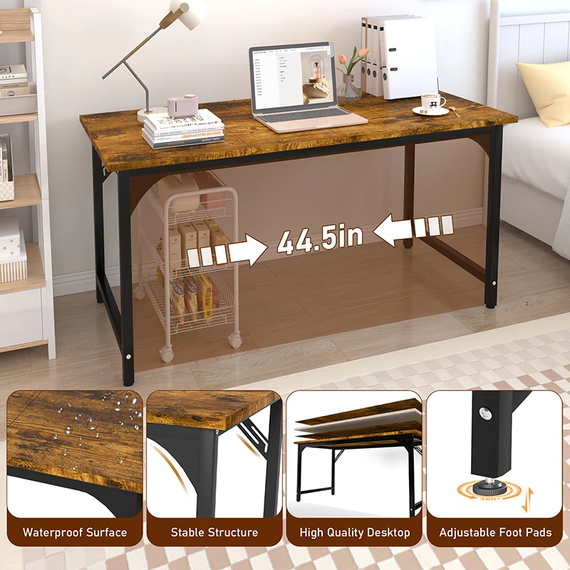 โต๊ะคอมพิวเตอร์, โต๊ะทำงานที่บ้านขนาด 47/55 นิ้ว, โต๊ะทำงานเล่นเกมและเขียนหนังสือที่บ้าน, พื้นที่วางขาขนาดใหญ่, สีน้ำตาลแบบเรียบง่าย
