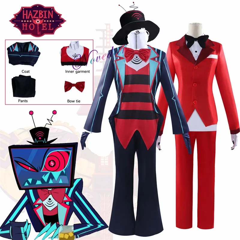 Anime Charlie Morningstar Vox cosplay hazbinhotel Fantasia kostium przebranie dla kobiet mężczyzn kurtka spodnie kapelusz strój Halloween garnitur