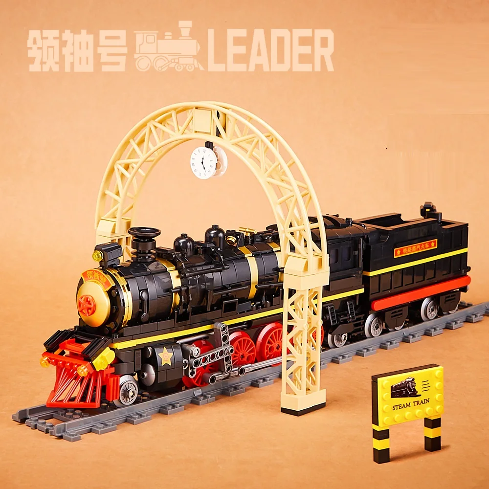 1021PCS Leader Steam Train Building Blocks Model Steam Locomotives Track Train Education Bricks Toys Gift