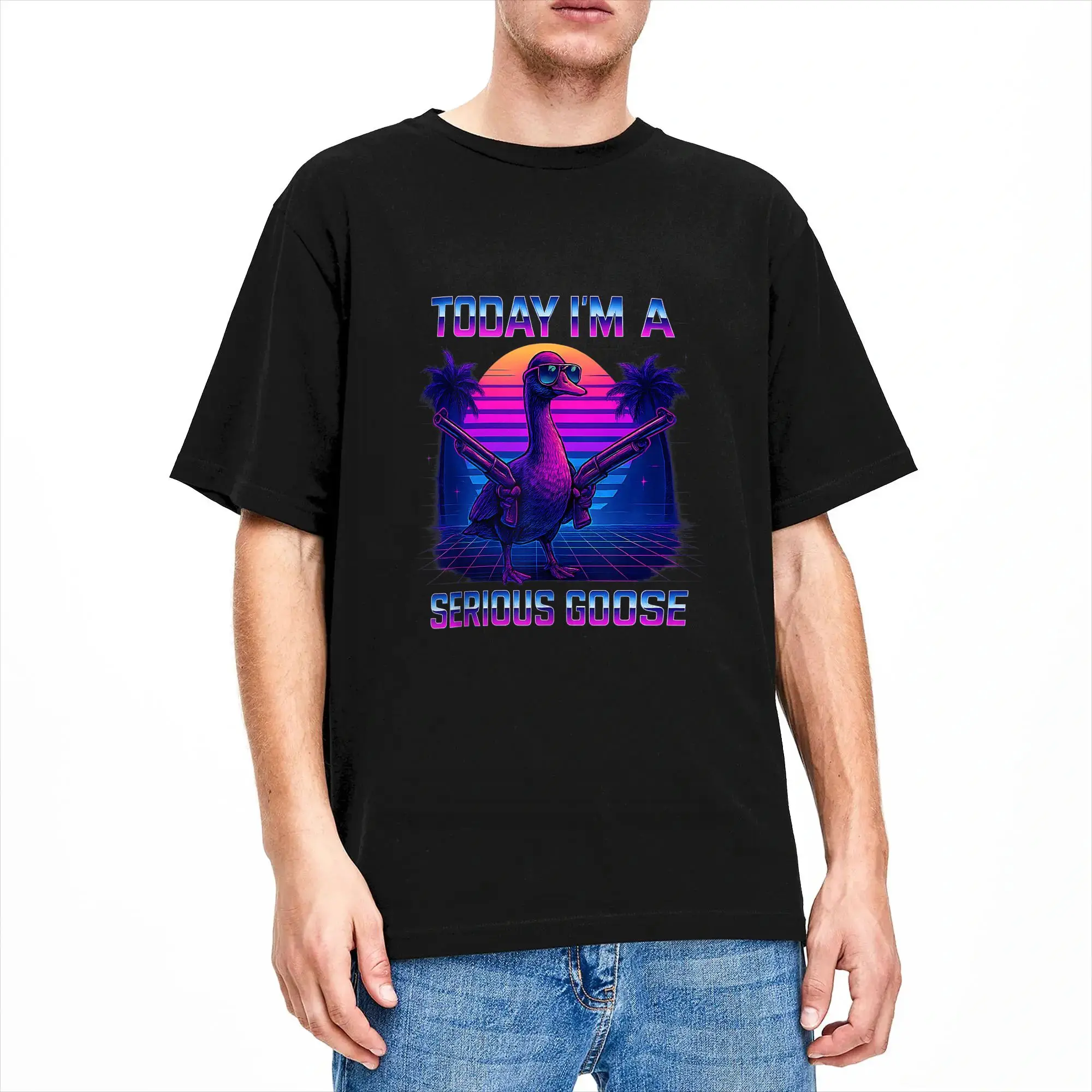 Vintage T-Shirt Today I‘m A Serious Goose Lovers Funny Humor Goose With Gun Cotton T-Shirts  Hip Hop Tshirt for Man Summer Tees