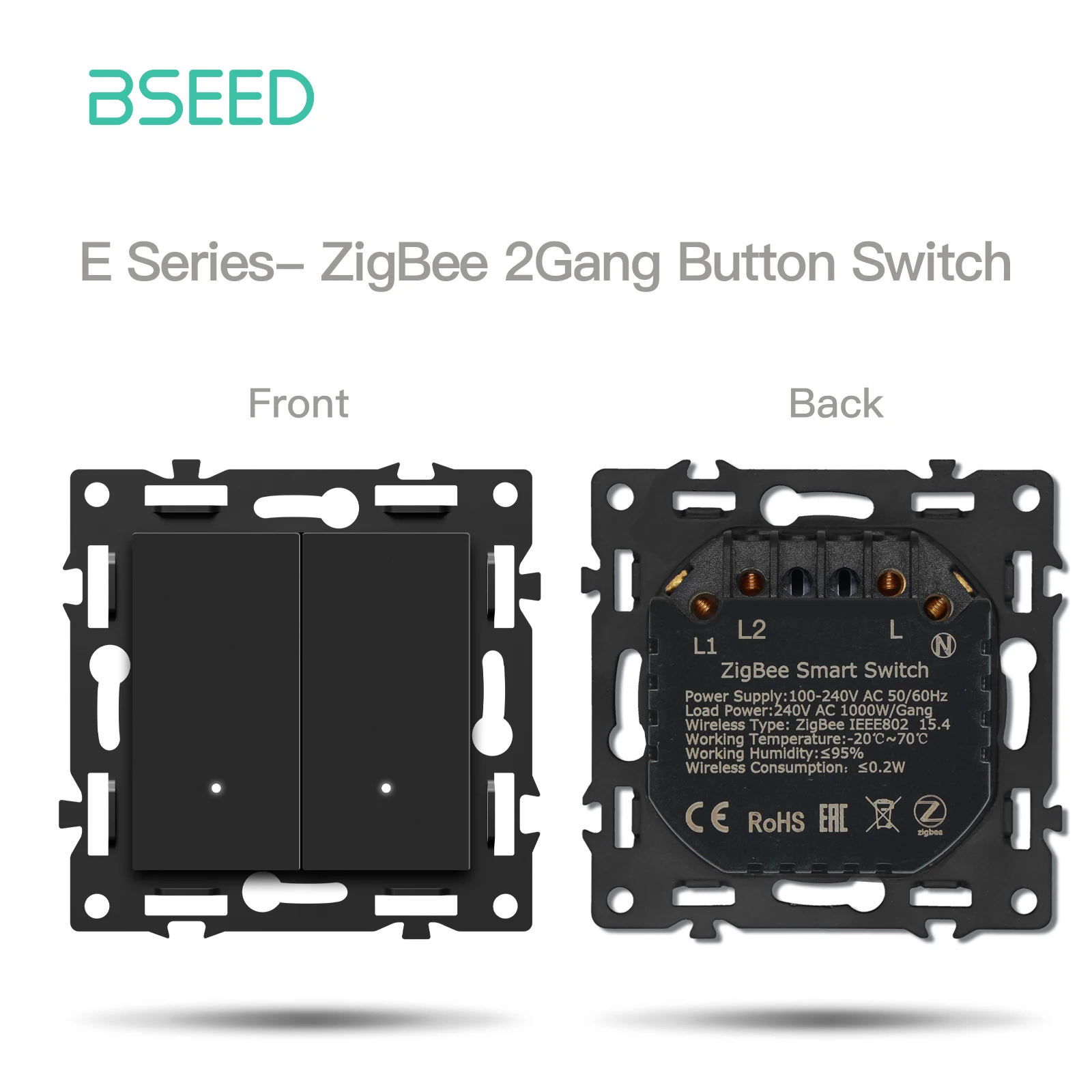 BSEED Zigbee Klik Lichtschakelaar Deel 1/2/3/4Gang 2Way Schakelaar Functie DIY Deel EU Smart Socket Outlets Plastic Frame Zwarte Kleur