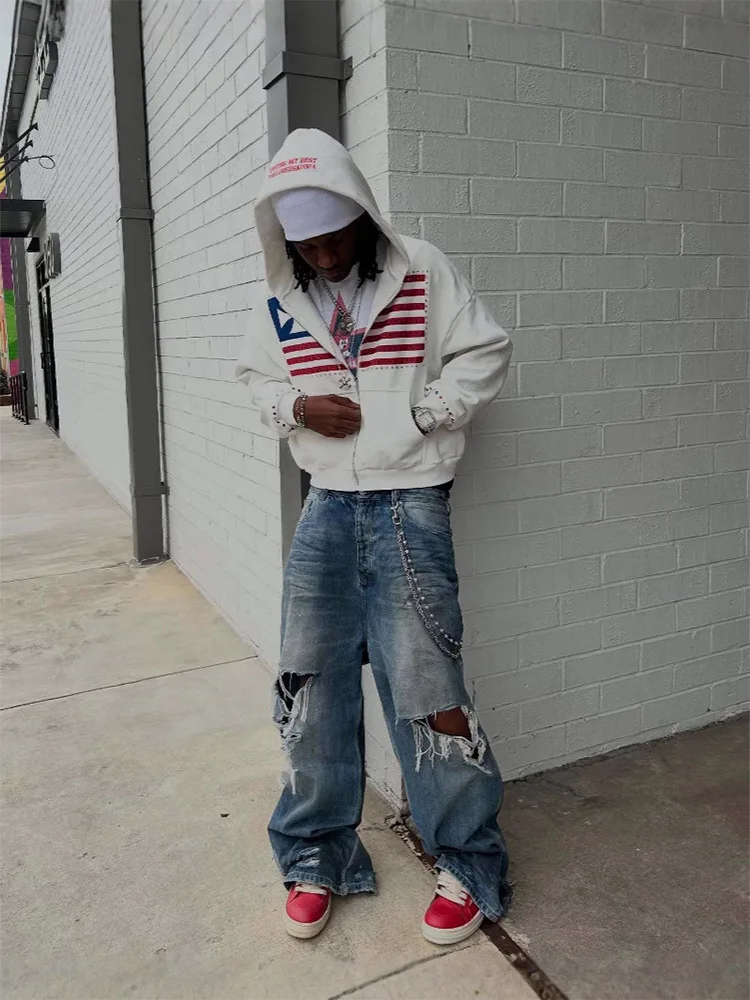 الاتجاه الأوروبي والأمريكي Harajuku ريترو نمط ملابس رياضية مطبوعة Y2k Harajuku ملابس رياضية بقلنسوة الرجال بلوزة فضفاضة Y2K ايمو