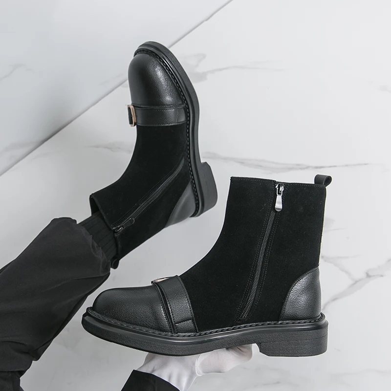 

Men's autumn and winter high-top boots Designer's New style Outdoor Fashion Street 38-46 Black plus size Young versatile