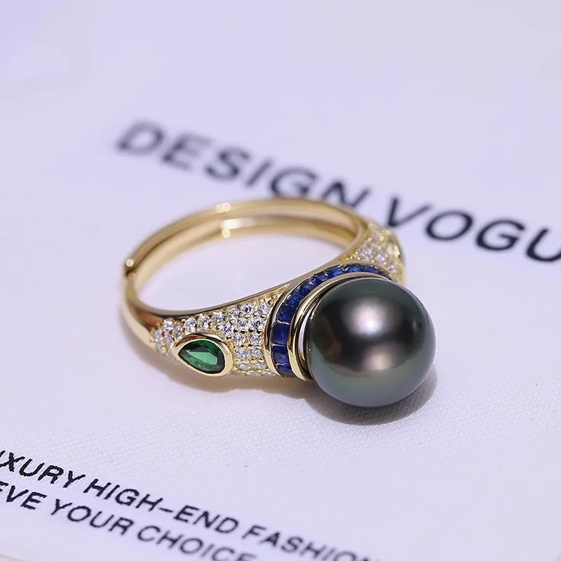 MeiBaPJ 10 مللي متر خاتم موضة اللؤلؤ الطبيعي القريب لتقوم بها بنفسك 925 حامل فضي إعداد مجوهرات الزفاف الجميلة للنساء