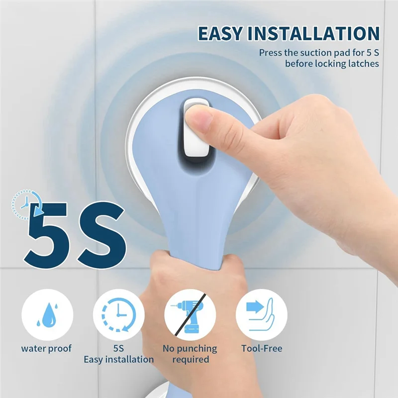 ETRT 1-Pack قضيب إمساك الدش، قضيب إمساك حوض الاستحمام بكوب شفط، مقاوم للماء بدون حفر، قضيب إمساك الدش القابل للإزالة