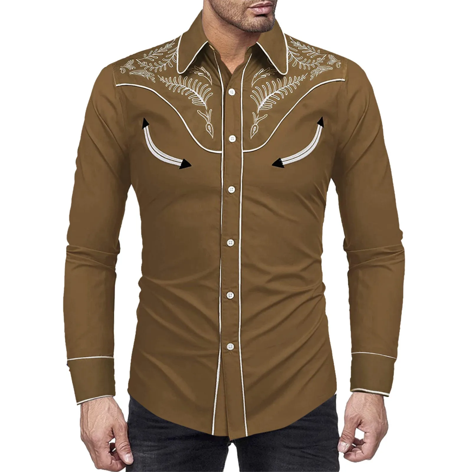 Stylish Western Cowboy Shirt Men Brand Design Slim Fit Casual Long Sleeve Shirts Mens Wedding Party Shirt for Male