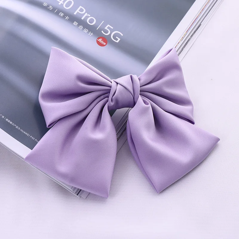 Purple Bow Hair Clips Elegant Silk Satin Hair Bow for Women Ponytail Hair Ornament Girls Casual Hair Barrettes Hairpins