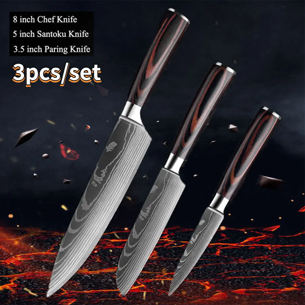 

3pcs Kitchen Knife Santoku Meat Cleaver Knife Fruit Cutting Chef Knives Woodle Handle Stainless Steel Knife Kitchen Accessories