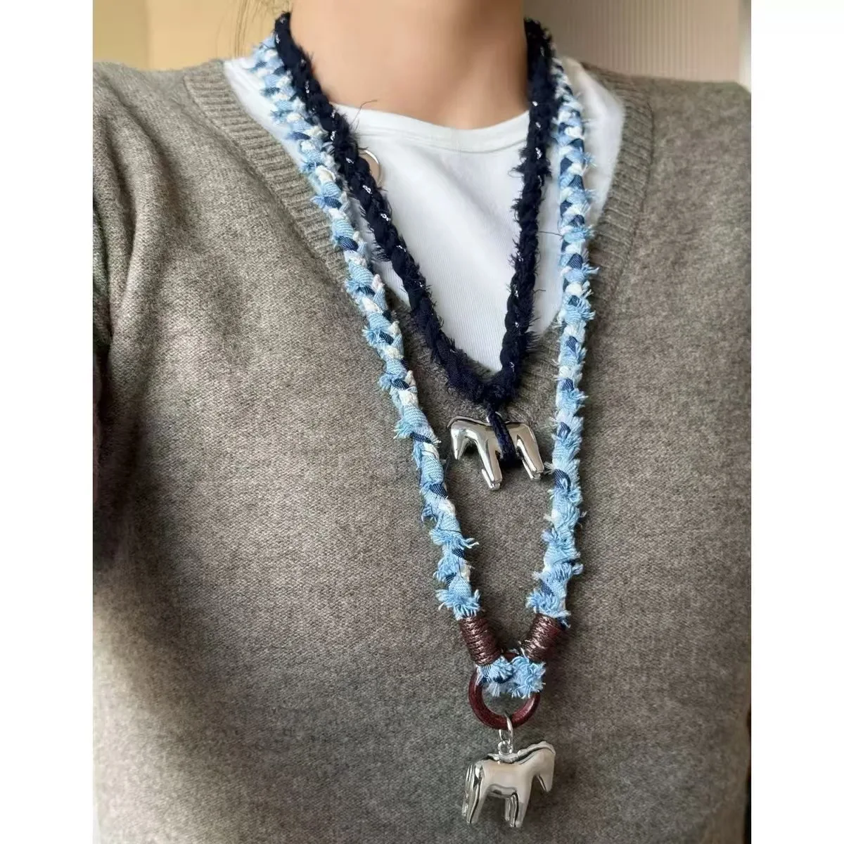 

Jenny&dave Jewelry Necklace Necklaces For Women Denim Necklace Pendant Cotton Thread Hand Woven Necklace Accessory