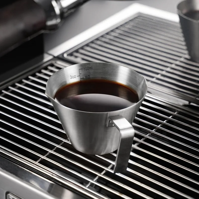 

2-х аксессуаров для чашек для эспрессо из нержавеющей стали с ручками, металлические мерные стаканчики с двойным градуированием и двойным горлышком, V-образный отверстие