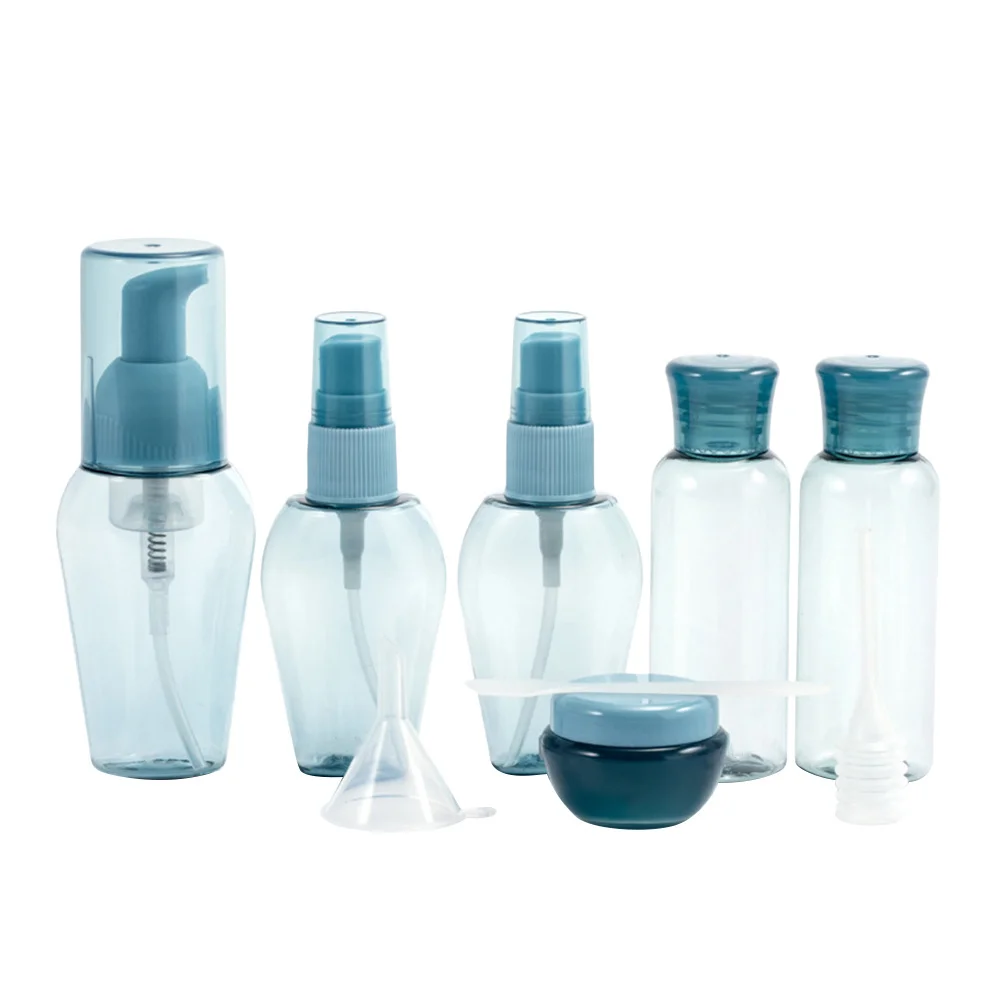 Ensemble de bouteilles de voyage rechargeables, étanches, conteneurs de toilette portables pour shampoing, Lotion, crème, Kit de bouteilles en plastique vides, 9 pièces