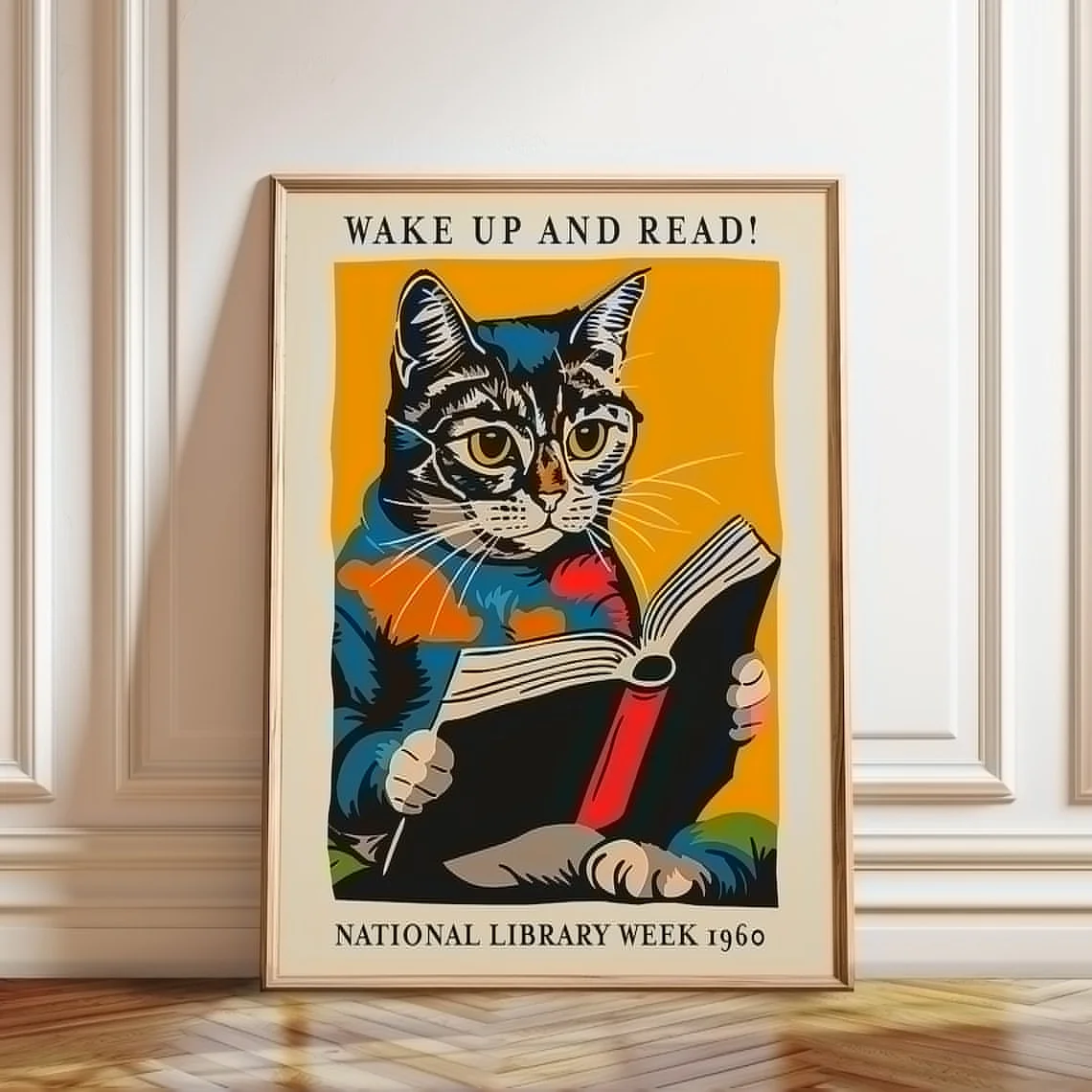 Mid-Century Art 1960 National Library Week Retro Vintage Design Buchthema Wandkunstdruck Gicl auf Leinwand ungerahmt
