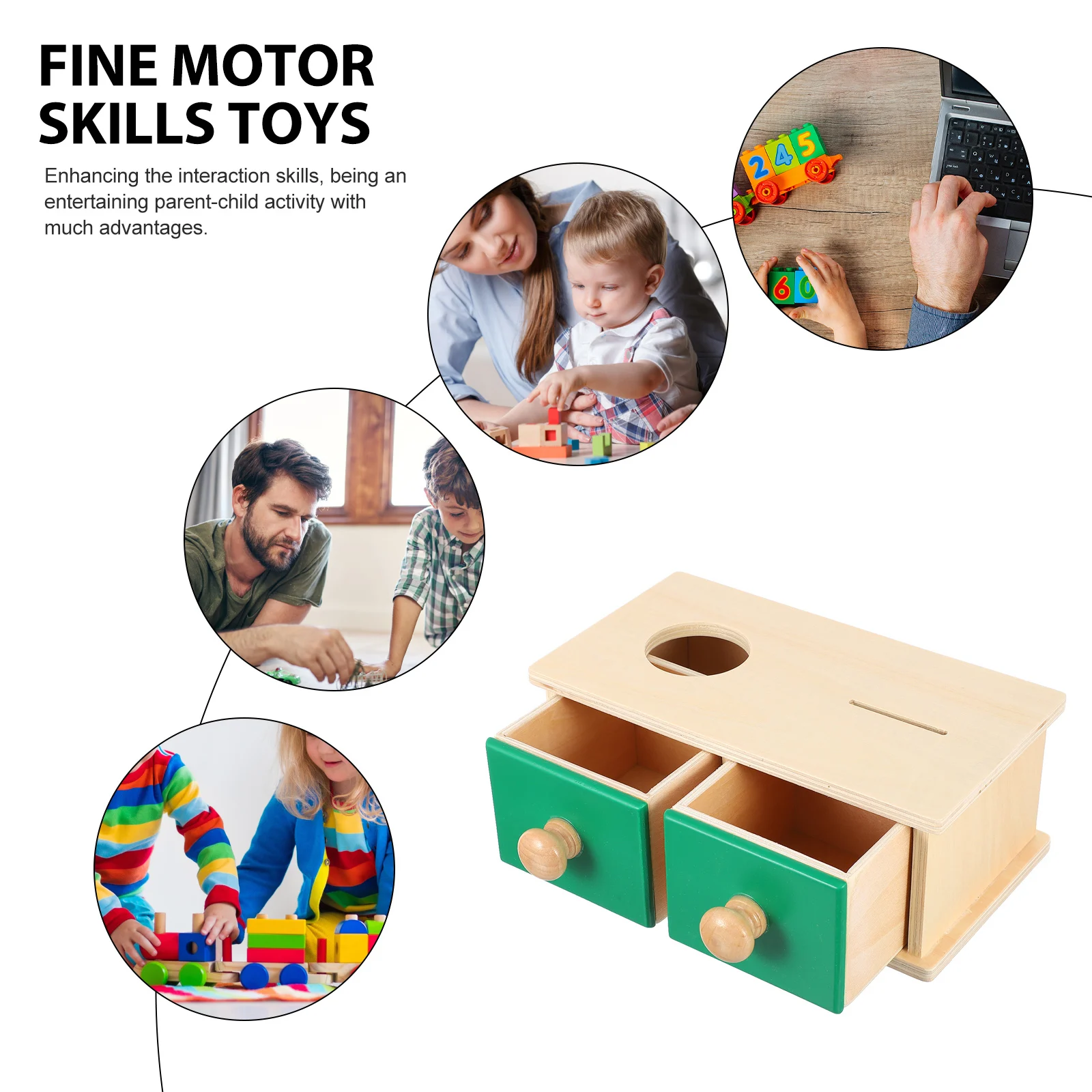 Münzbox aus Holz, Spielzeug für Kinder, pädagogisch, Montessori, glatte Kanten, Baby-Feinmotorik, Aktivität für Eltern und Kinder