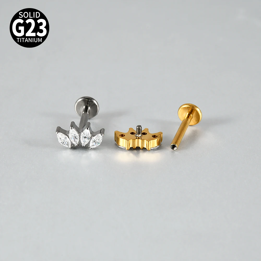 16G G23 Titanium Internal Thread Four Sparkly Marquise Zircon Cartilage Stud Tragus Helix Conch Labret Lip Body Piercing Jewelry