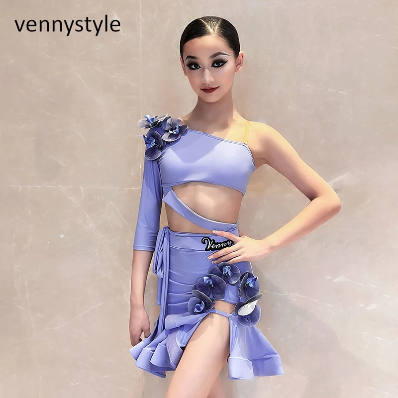 กระโปรงรัดรูปผู้หญิงสีม่วง Venny ชุดแข่งขันเต้นรำแบบละตินชุดการแสดงแบบมืออาชีพชุดเดรสเต้นรำละติน