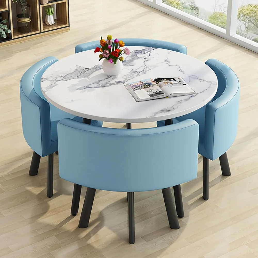 

Stylish Round Dining Table Set with 4 Chairs - Perfect for Kitchen Breakfast Bar, Office Reception, Cafe, Balcony