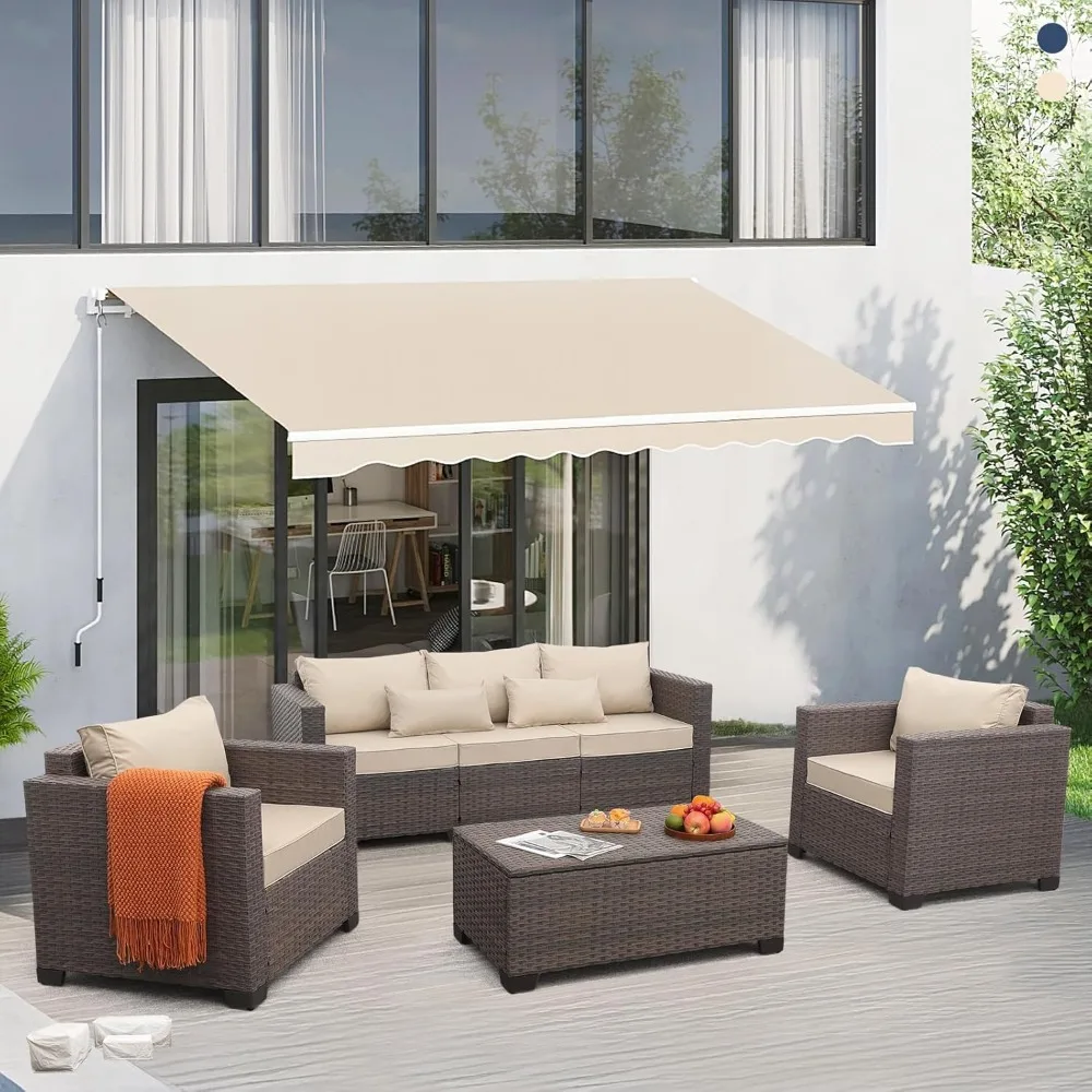 

Outdoor Patio Furniture Set 4 Pieces Wicker Outdoor Furniture Chairs and Sofa Patio Storage Table Non-Slip Cushions and Waterpro