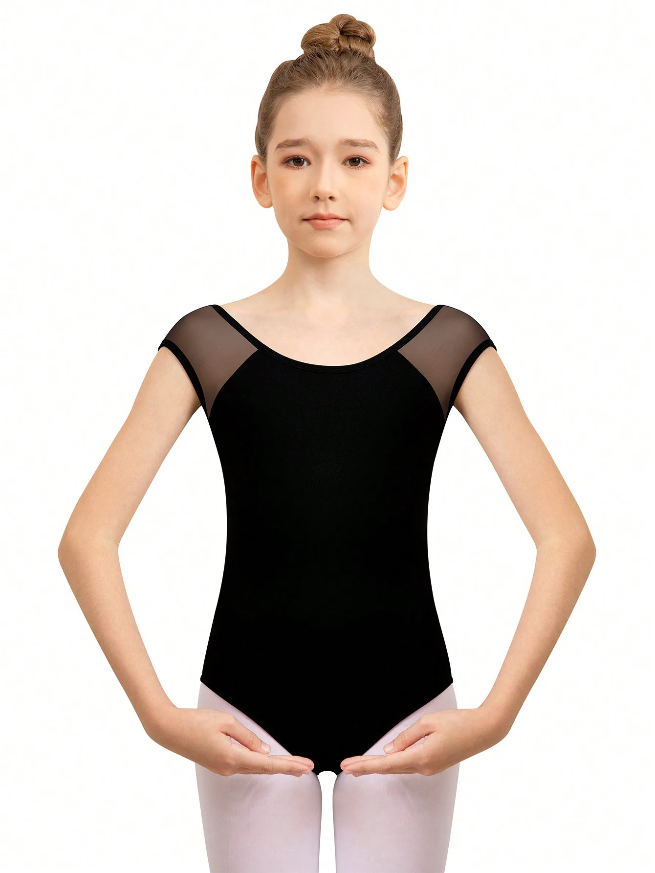 Cap Sleeve Ballet leotard for girls v-neck mesh hollow back toddler full front lining