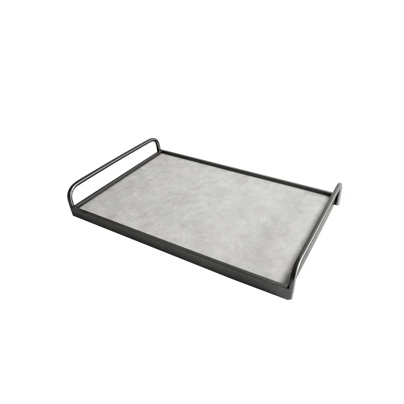 Metal Decorative Tray Leather Storage Tray Modern Minimalist Living Room Coffee Table Desk Organizer Home Decoration Storage - view 5