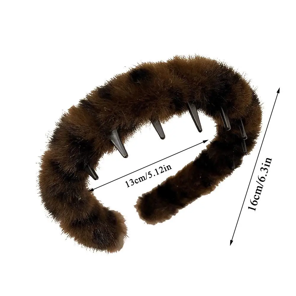 2024 New Leopard Print Plush Hairband Retro Brown Headband Fashion Fluffy Non-slip Teethed Hair Band Cool Girl Hair Accessories