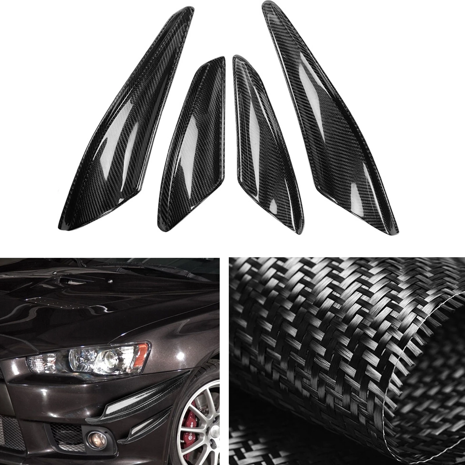 For Mitsubishi Lancer Evolution X EVO 10 2008-2016 Sedan 4-Door Car Carbon Fiber Front Bumper Side Spoiler Canards Air Vent Trim