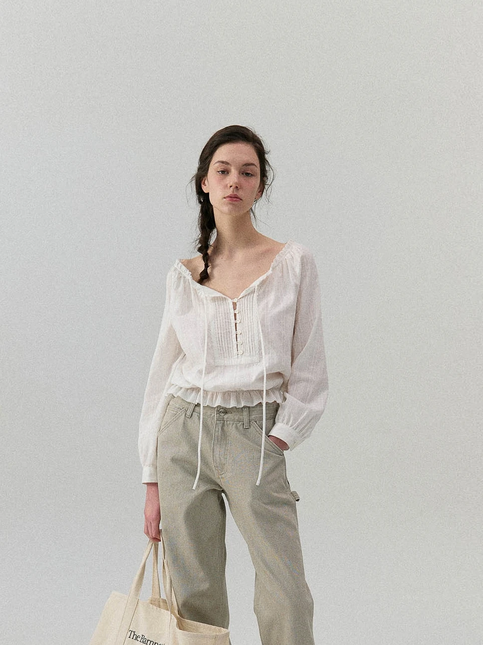 

Spring Lace Trim Cotton irt Slim Fit round Ne Long Sve Women's Faion East Gate Barnet Sle Casual Top