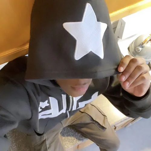 Imagen 2 del producto Sudadera con capucha Vintage con cremallera y estampado de estrellas para hombre, chaqueta informal de manga larga, abrigos, ropa de calle, viaje de vacaciones, Hip Hop, Otoño e Invierno