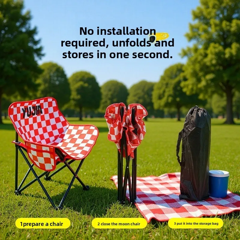 Outdoor Folding Moon Chair Portable Camping Chair Fishing Beach Chair Comfortable Picnic Portable Storage Chair
