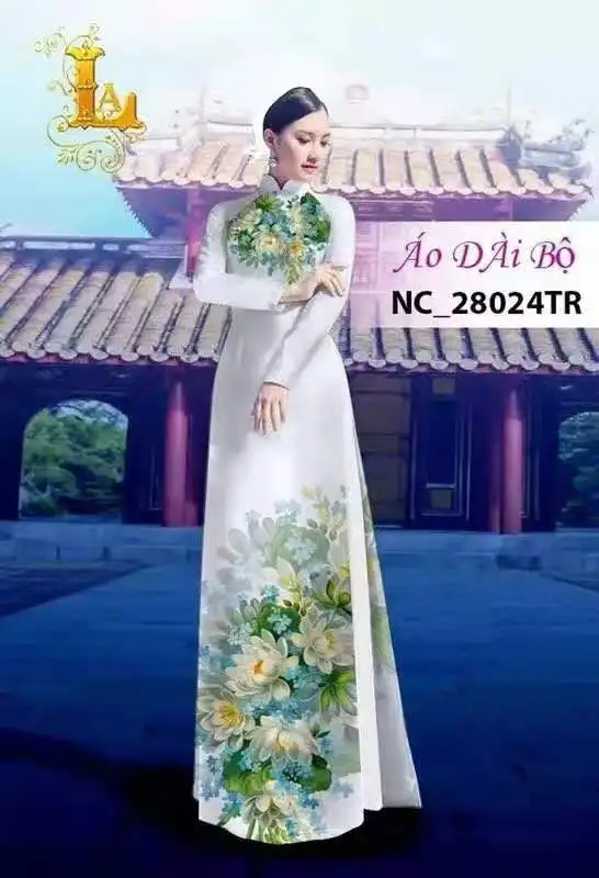 

Green Tailored aodai vietnam clothing cheongsam aodai vietnam dress vietnamese traditional cheongsam dress 2 pcs dress gradient