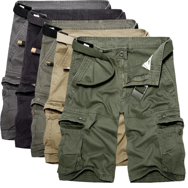Shorts de carga militar de algodão verde do exército masculino, shorts de bolso múltiplo, calças casuais, verão, 40