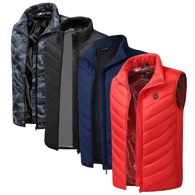 2 Areas Men USB Infrared Heating Vest Jacket Men Winter Electric Heated Vest Waistcoat For Sports Hiking Oversized S-8XL