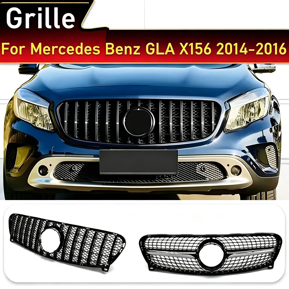 For Mercedes-Benz GLA Class X156 2014-2016 Front Bumper Grille GT Diamond Style GLA200 GLA250 GLA260 ABS Car Styling