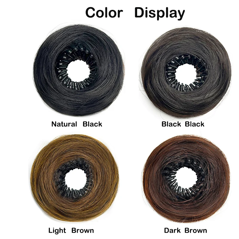 4Inch Synthetic Hair Bun With Circle Elastic Clips Straight Donut Updo Hair Wig Retractable Hairpieces