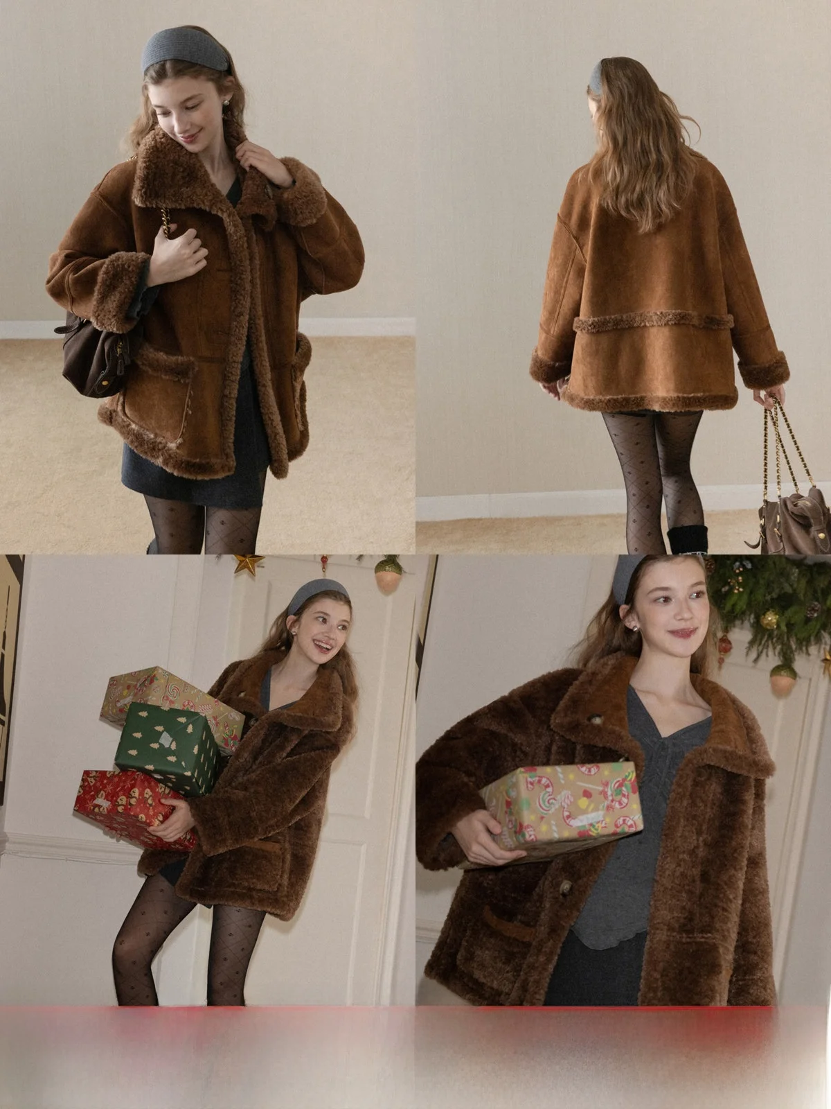 

Модное ретро-пальто с двусторонним использованием, с меховым воротником, женская зимняя верхняя одежда, повседневный свободный крой, теплый полиэстер