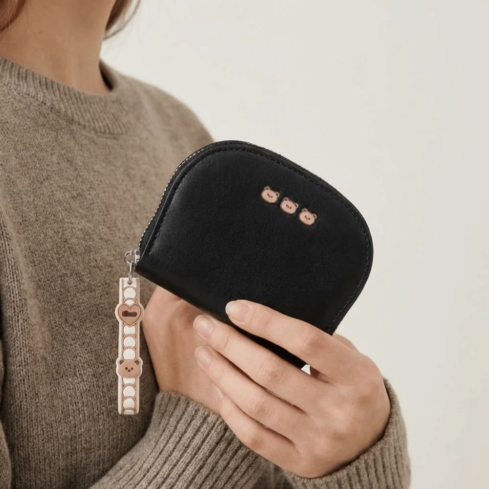 Cute Cartoon Organ Card Holder Cat Solid Color Women Wallets Multi-function With Hanging Rope Leather Cald Bag Gift