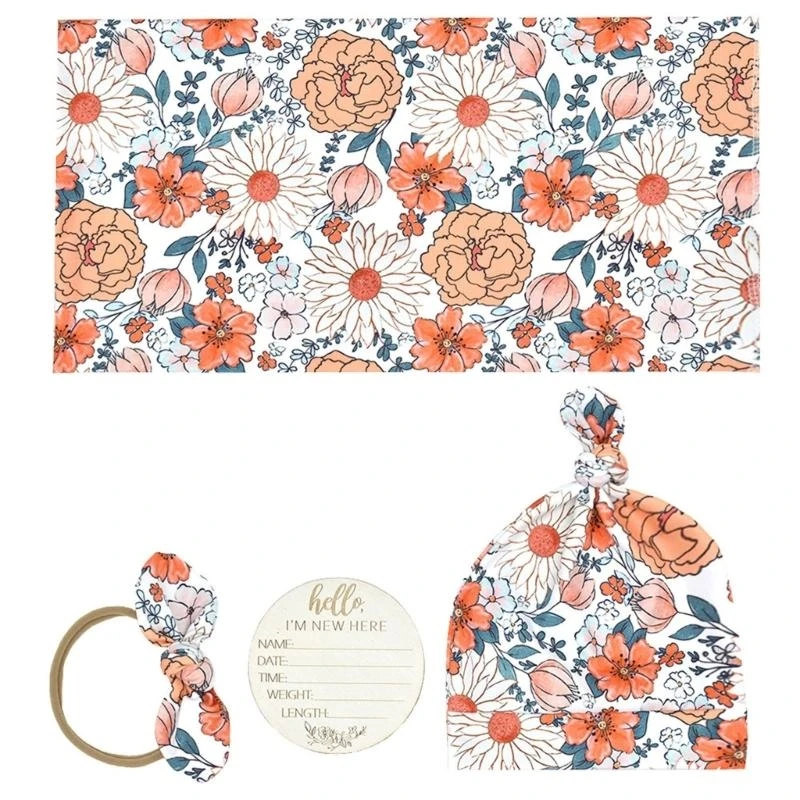 

4Pcs Breathable Cotton Baby Swaddles Wrap Hat Hairband Infant Receiving Blanket