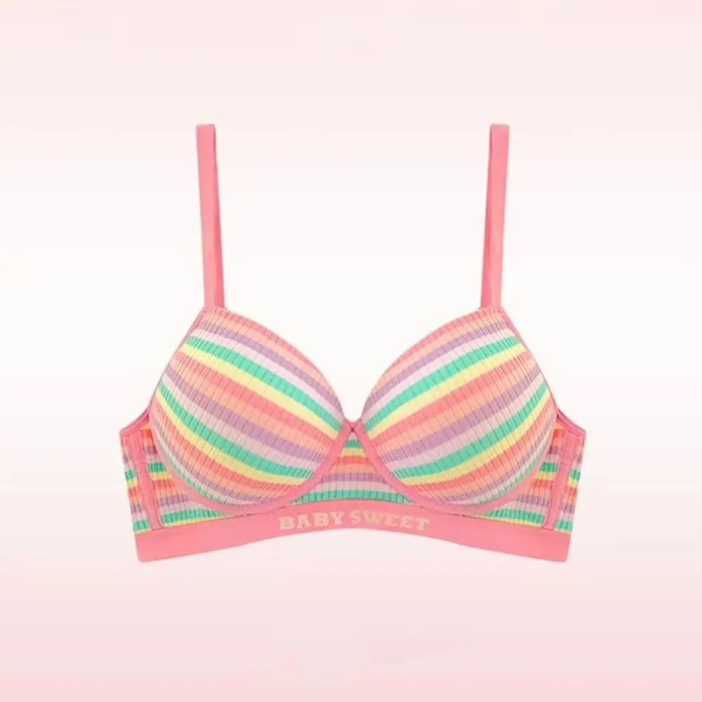 Creative Rainbow Stripes Bra Comfortable 3/4 Cup Women's Gathered Underwear Full Coverage Breathable Women Colorful Underwear