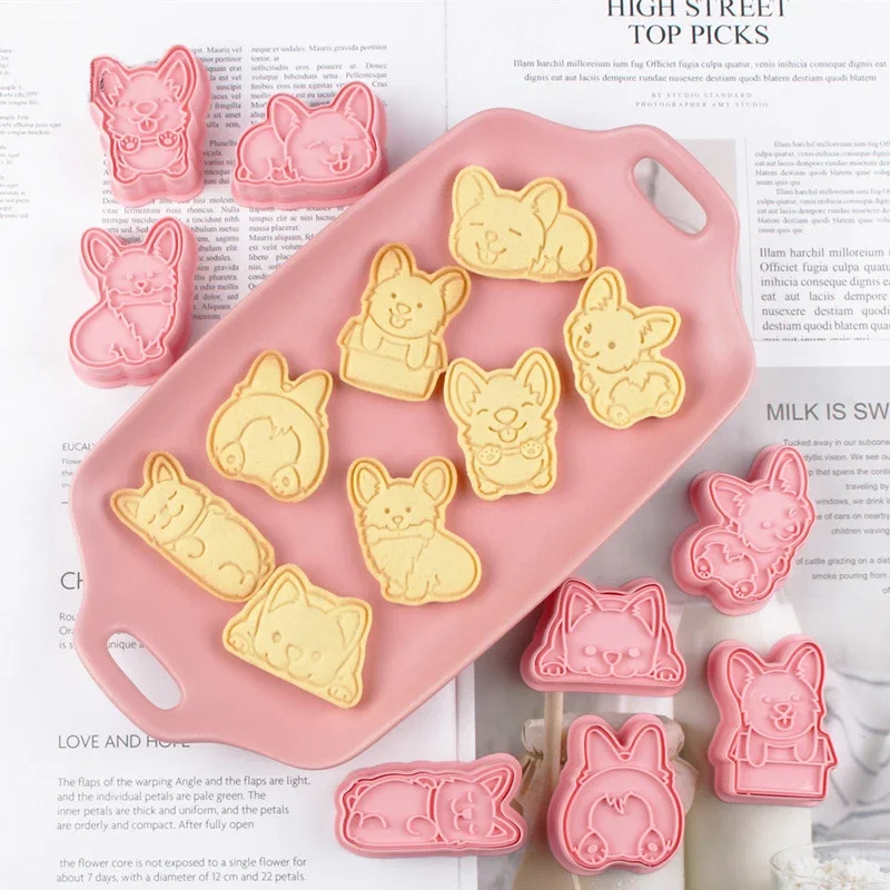 8Pcs/set Cute Puppy Cookie Mold 3D Cartoon Dog Pet Icing Sugar Cookie Embosser Mold Fondant Cake Biscuit Decorating Baking Tools