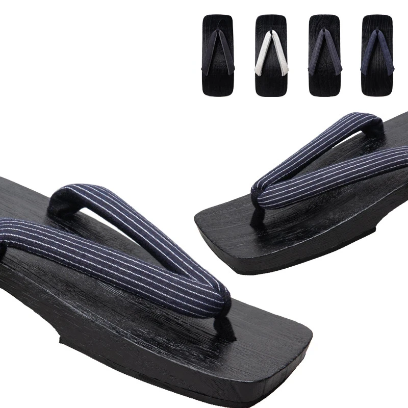 Anime Cosplay Shoes Men's Japanese Wooden Geta Clogs Striped Strap Flip Flops Traditional Kimono Yukata Slippers Sandals