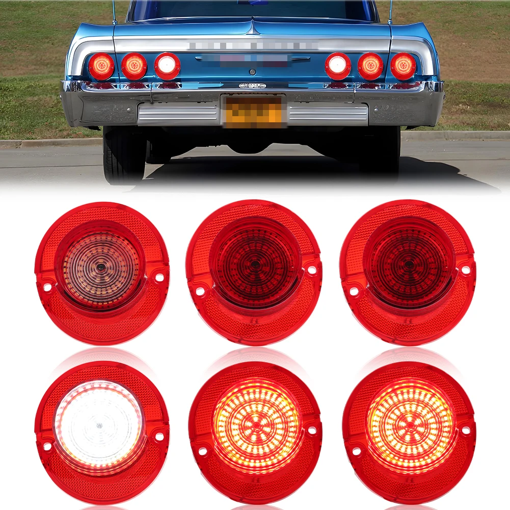 

6Pcs Rear Bumper Red LED Tail Light Brake Light Lamps & White LED Backup Light Reverse Light DRL Light For 1964 Chevy Impala