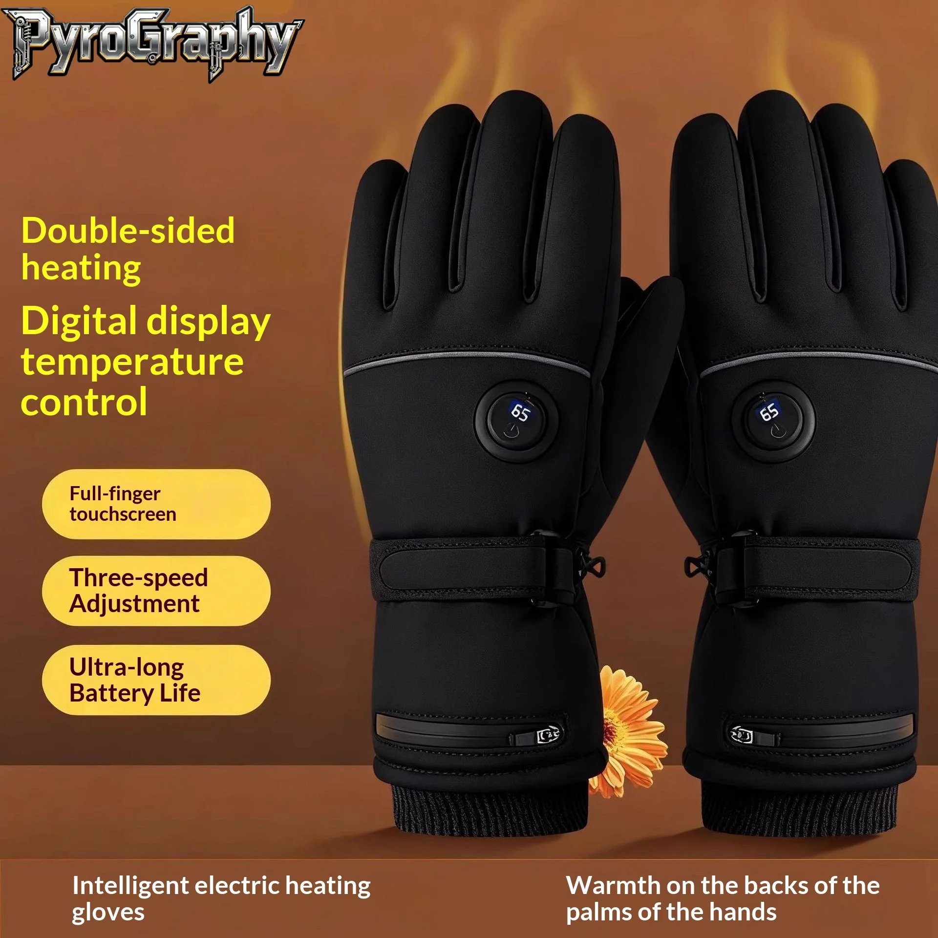 

Outdoor Motorcycle Riding Double-sided Heating Glove Skiing Touchscreen Electric Heating Gloves with Temperature Digital Display