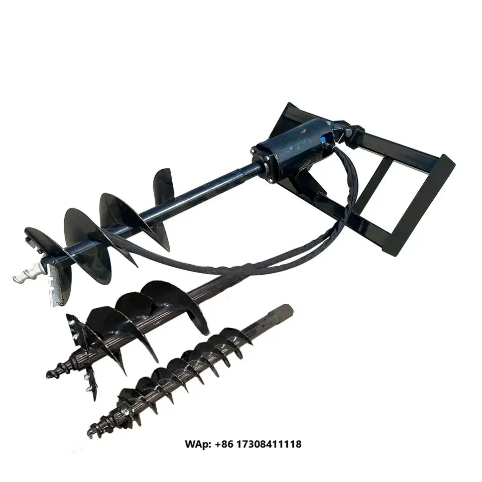 Skid Steer Hydraulic Heavy Duty Auger Frame, Drive and Bit Post Hole Digger With 3 Drilling 6", 12", 14" Bits