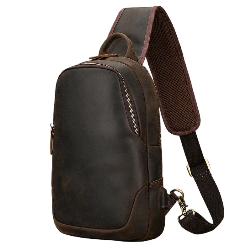 

Мужская сумка-слинг через плечо из кожи Crazy Horse с USB-зарядкой, большая вместимость, повседневная сумка для города и путешествий