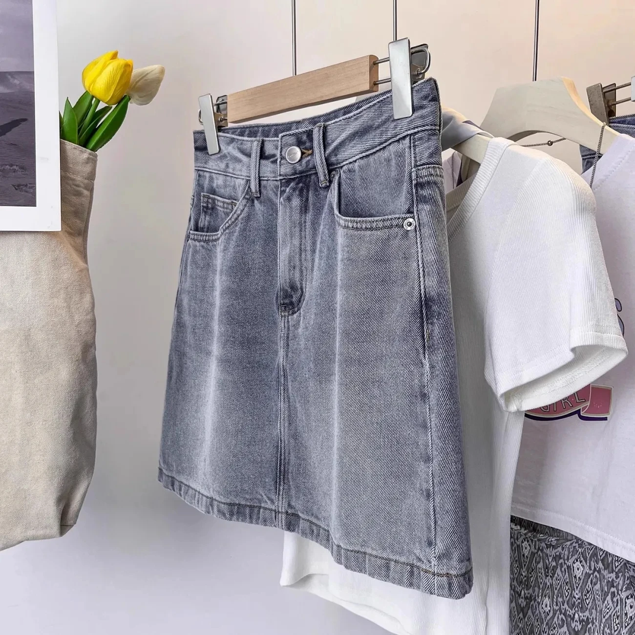 

Casual Denim Short Skirt ,for Women Clothing, Spring Summer High Waisted A-line Mini Jeans Skirt ,Girl Cowboy Skirts ,2024 New